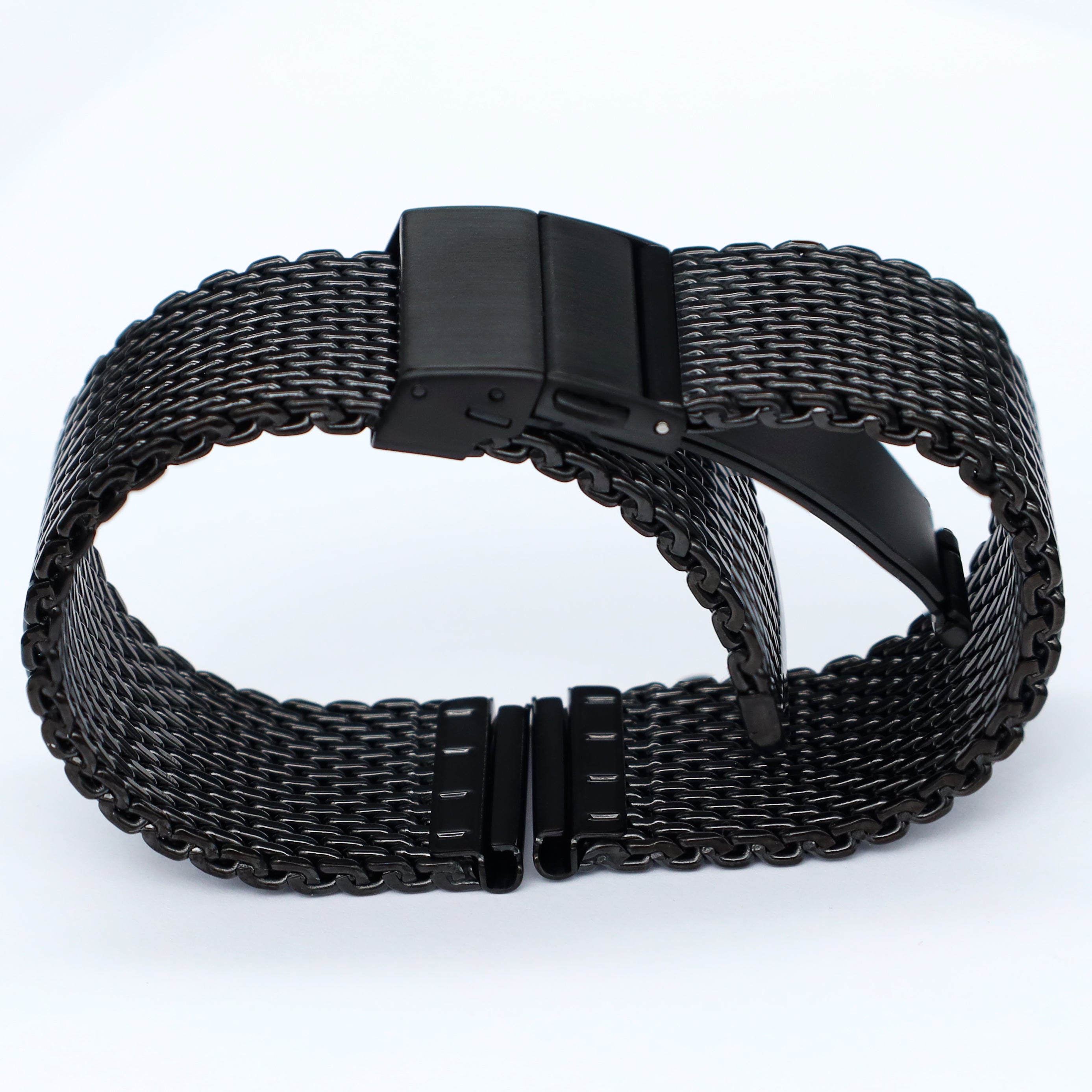 20mm BiG Mesh Ø 1mm Faltschließe - Herren Uhrenarmband Mesh, Milanaise - Universal - Schwarz / Schwarz