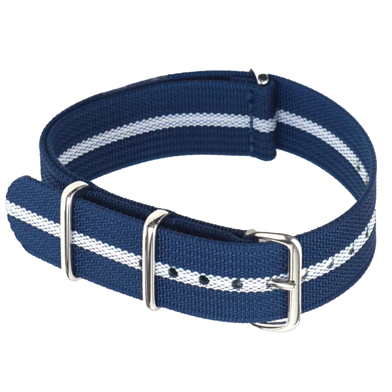 Nato Strap Navy Blue White G10 Hybrid Nylon Fabric & Silicone - 20mm 22mm