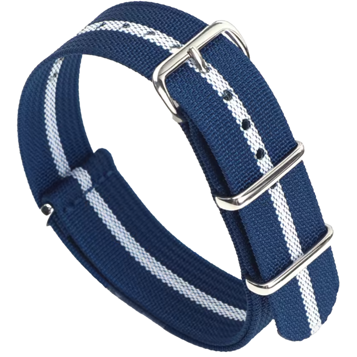 Nato Strap Navy Blue White G10 Hybrid Nylon Fabric & Silicone - 20mm 22mm