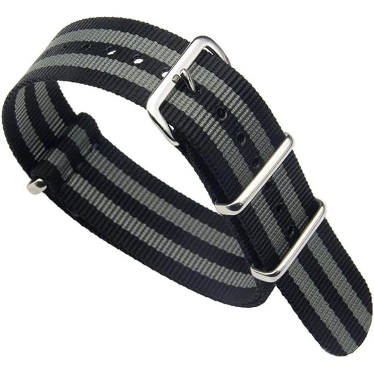 Black Nato Watch Strap 2 Grey Stripes James Bond