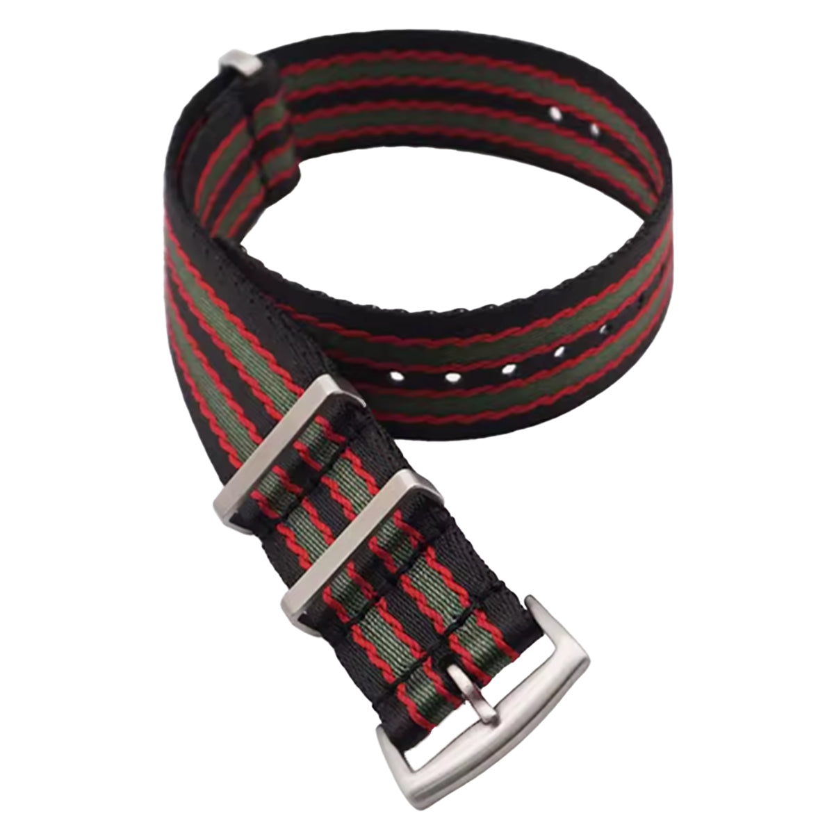 20mm James Bond Nato Strap Black Red Green - Soft Braided Nylon