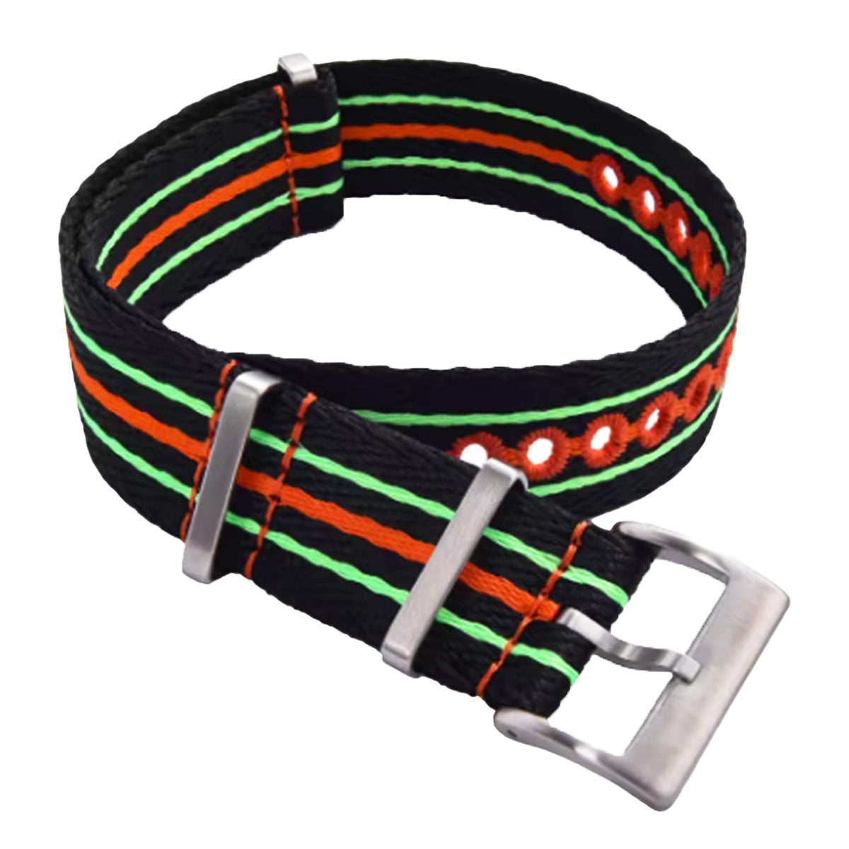 Schwarz-Orange, Fluoreszierend-Grün, Nato-Armband – Geflochtenes Nylon, 20 mm, 22 mm