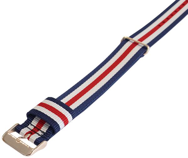 NATO Nylon Blue / White / Red / Canterbury / Rose Gold Buckle - Watch Strap