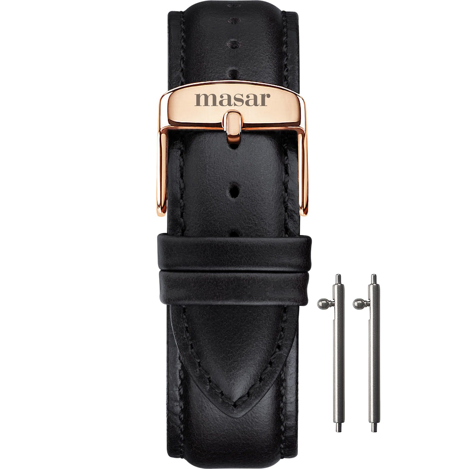 18mm to 22mm Premium Quick Release - Black Cowhide Leather - Rose Gold Buckle