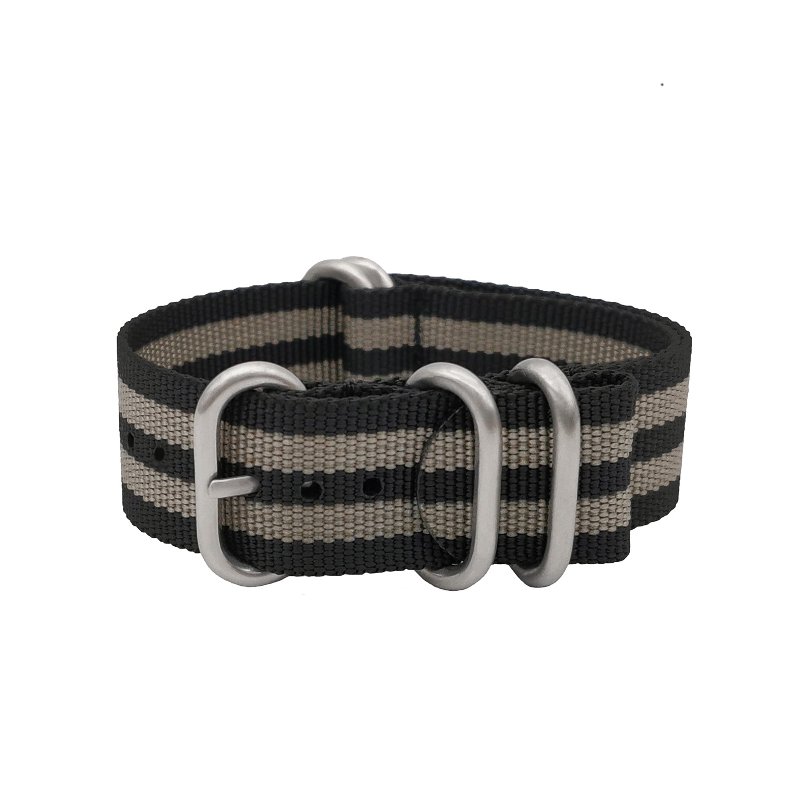 ZULU 22mm Nylon Nato Strap - Black Grey / Black Buckle - Men - 2mm Thick Stiff Strap