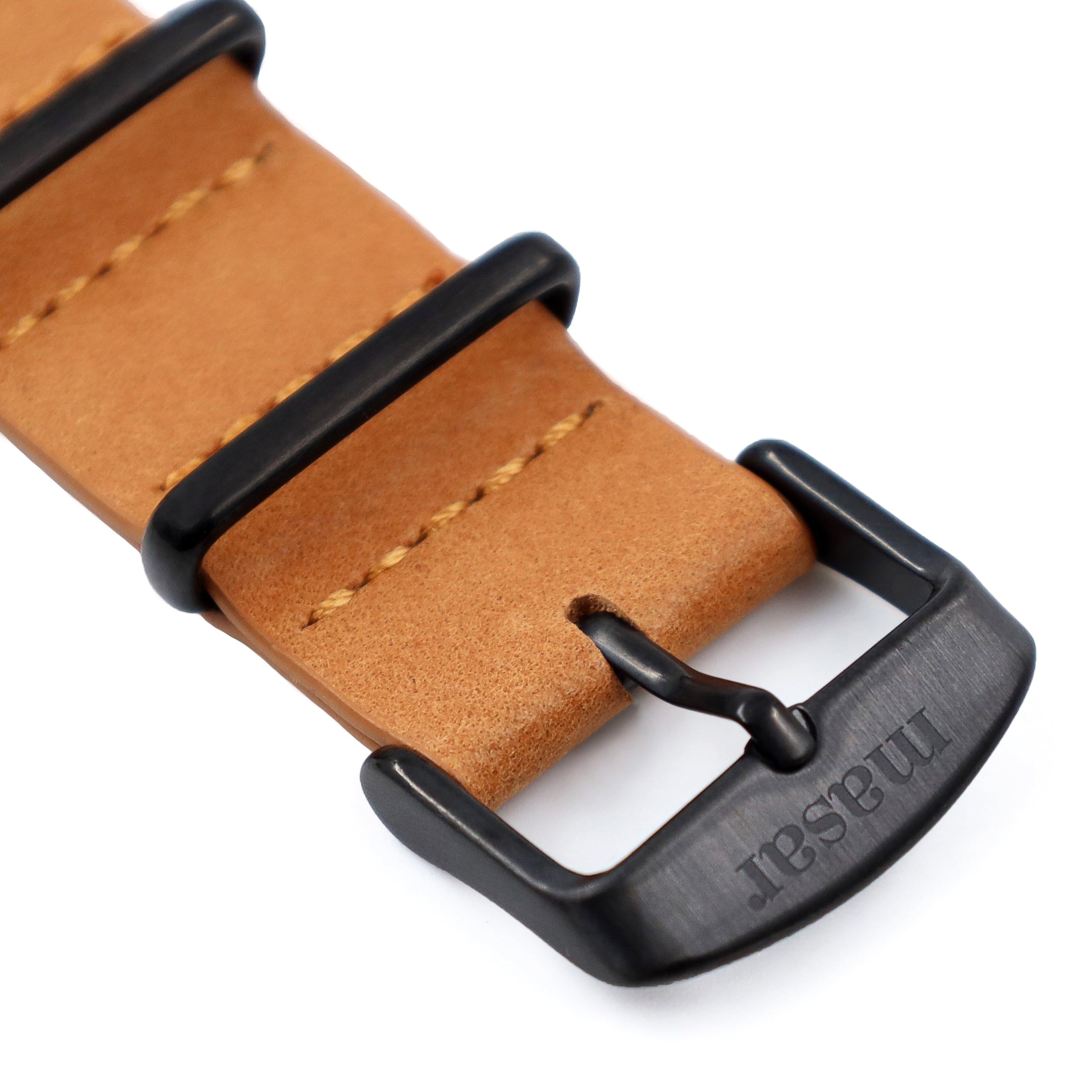 22mm Brown Leather Nato Watch Strap & Black Buckle