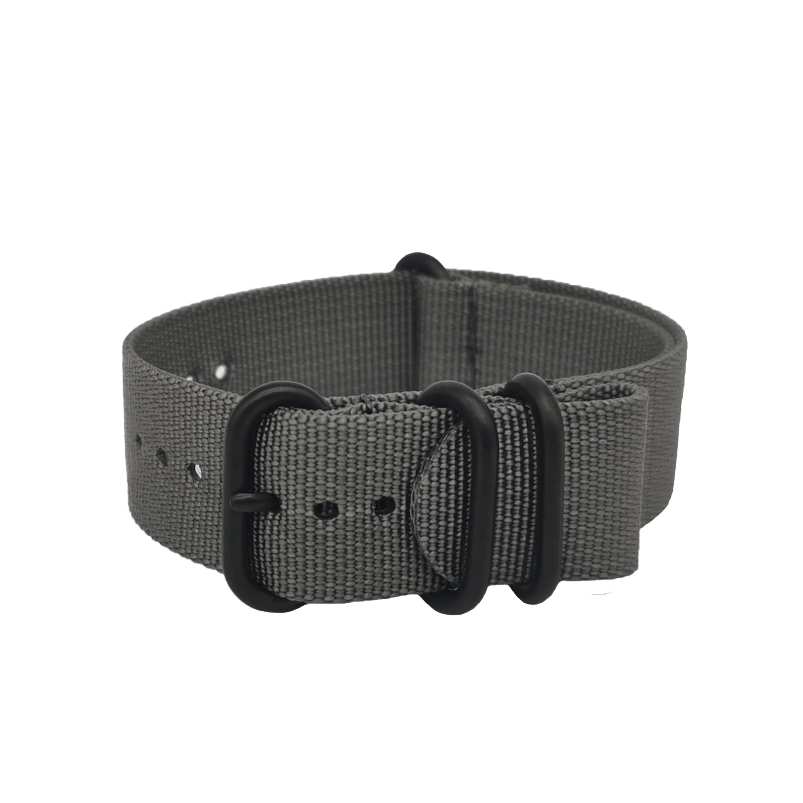 ZULU 24mm Nylon Nato Strap - Grey / Black Buckle - Men - 2mm Thick Stiff Strap
