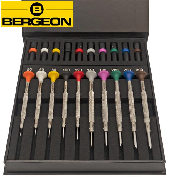 Bergeon 30081-AC10 Deluxe Kit - 10 Stainless Steel Watchmaker Screwdrivers Delivered in a box