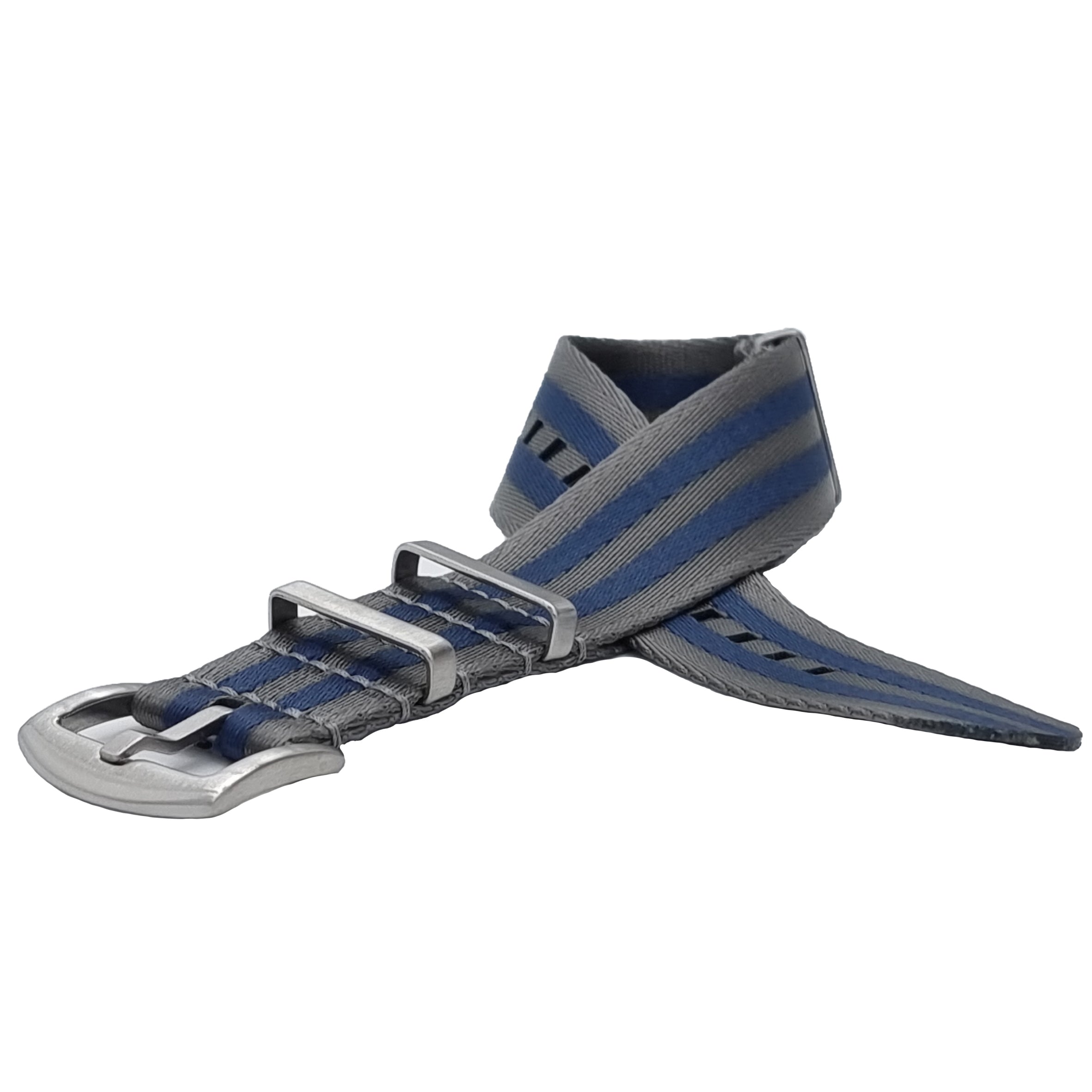 NATO Nylon Grey / Blue / Satin Buckle - Soft - Watch Strap - Men