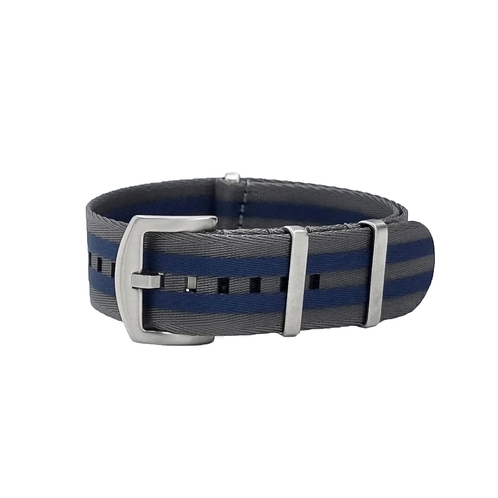 NATO Nylon Grey / Blue / Satin Buckle - Soft - Watch Strap - Men