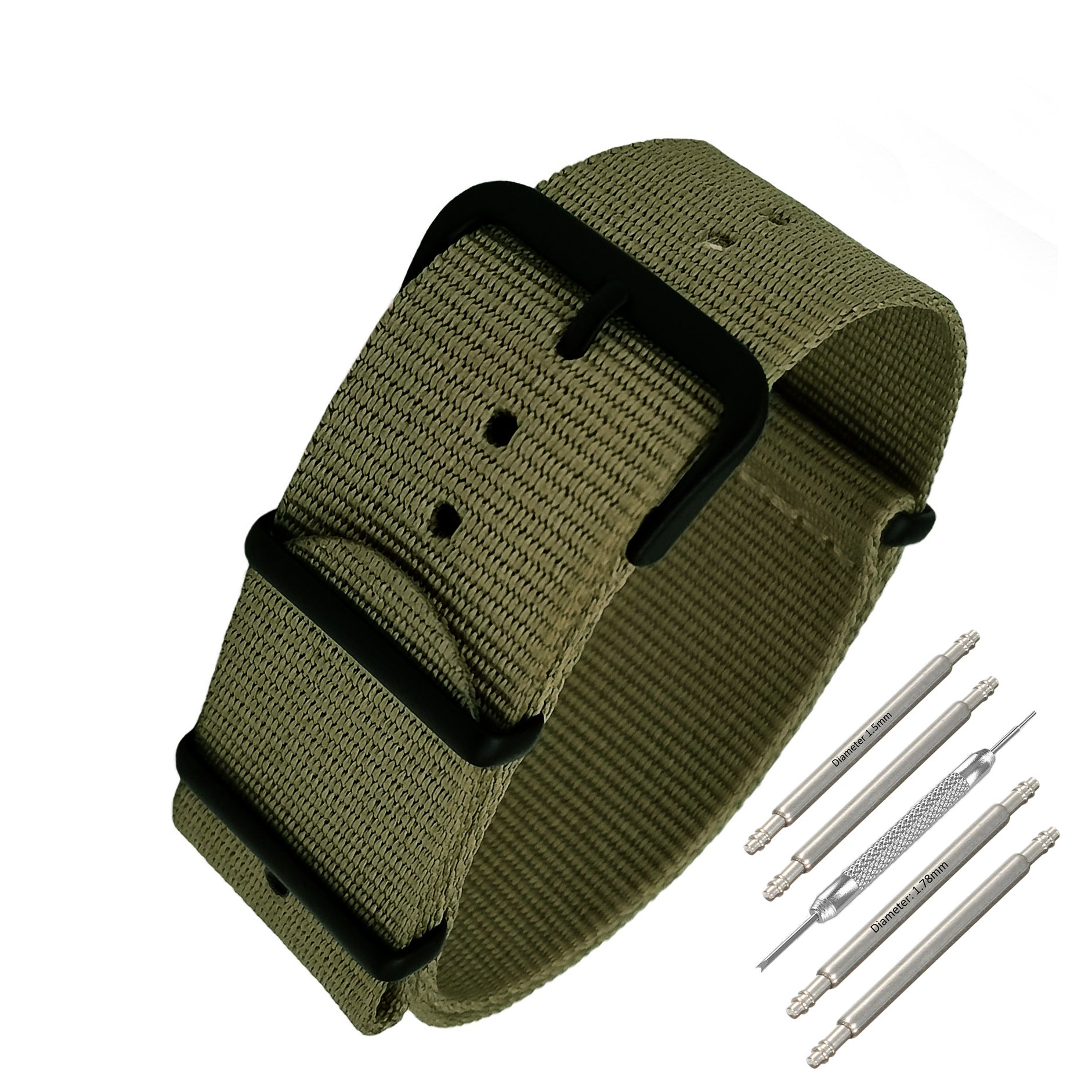24mm NATO Strap - Olive Green / Black Buckle - Soft - Lightweight Men's Women's Watches - 1mm Thickness