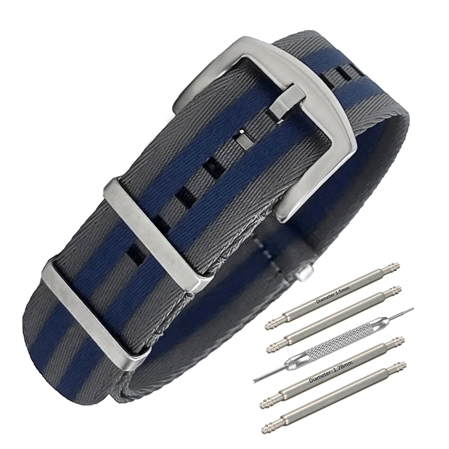 NATO Nylon Grey / Blue / Satin Buckle - Soft - Watch Strap - Men