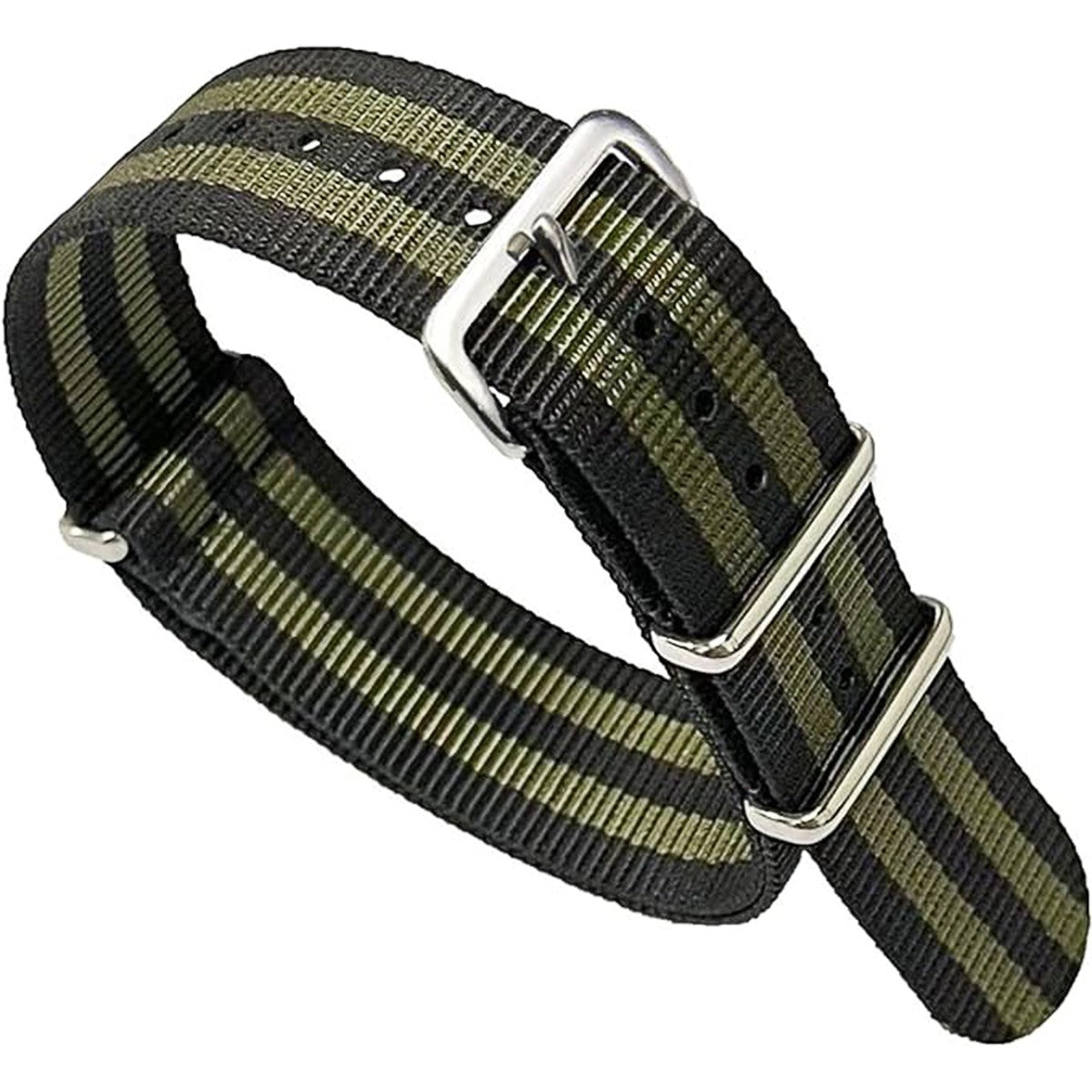 Black Nato Watch Strap 2 Green-Khaki Bands