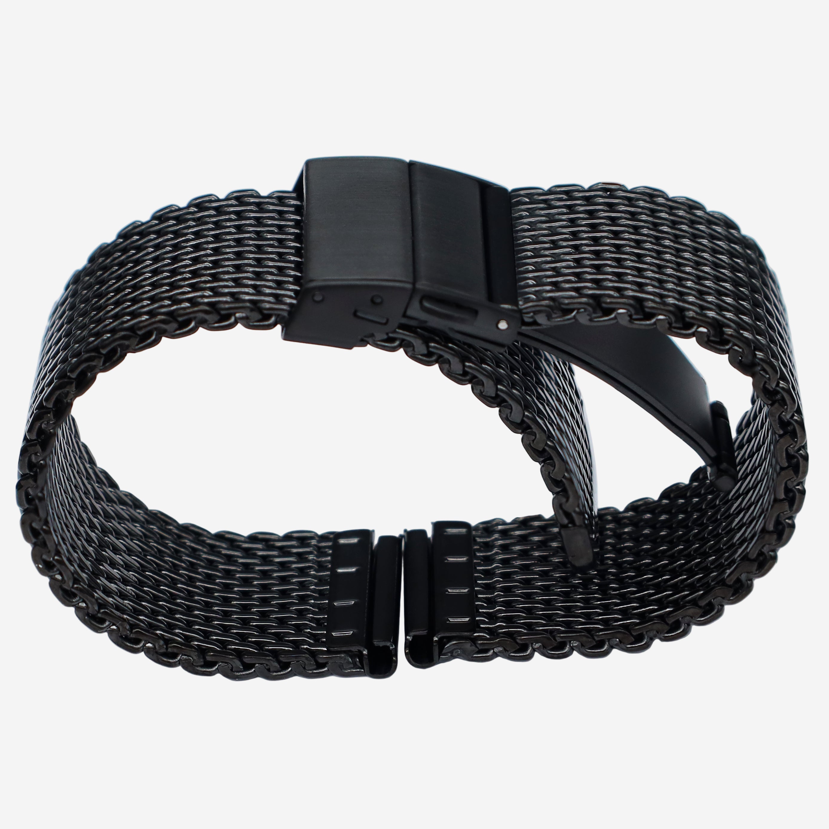 18mm BiG Mesh Ø 1mm Deployment Buckle - Men's Watch Strap Mesh, Milanese - Universal - Black / Black