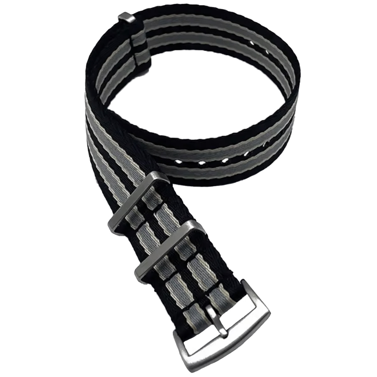 20mm James Bond Nato Strap Black Light Grey - Soft Braided Nylon