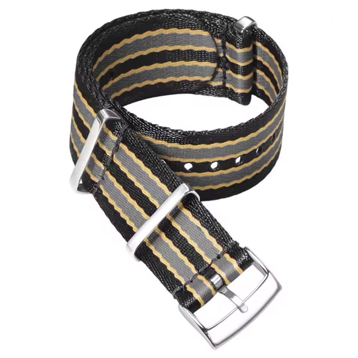 20mm James Bond Nato Strap Black Grey Yellow - Braided Nylon