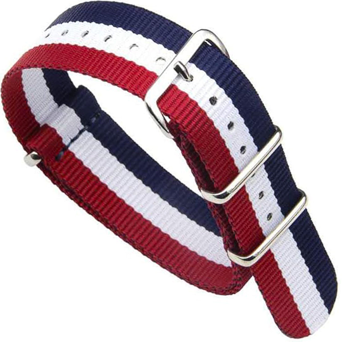 Blau-weiß-rotes Nato-Armband – 16 mm, 18 mm, 20 mm, 22 mm, 24 mm