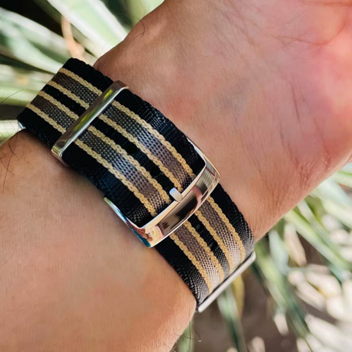 20mm James Bond Nato Strap Black Grey Yellow - Braided Nylon