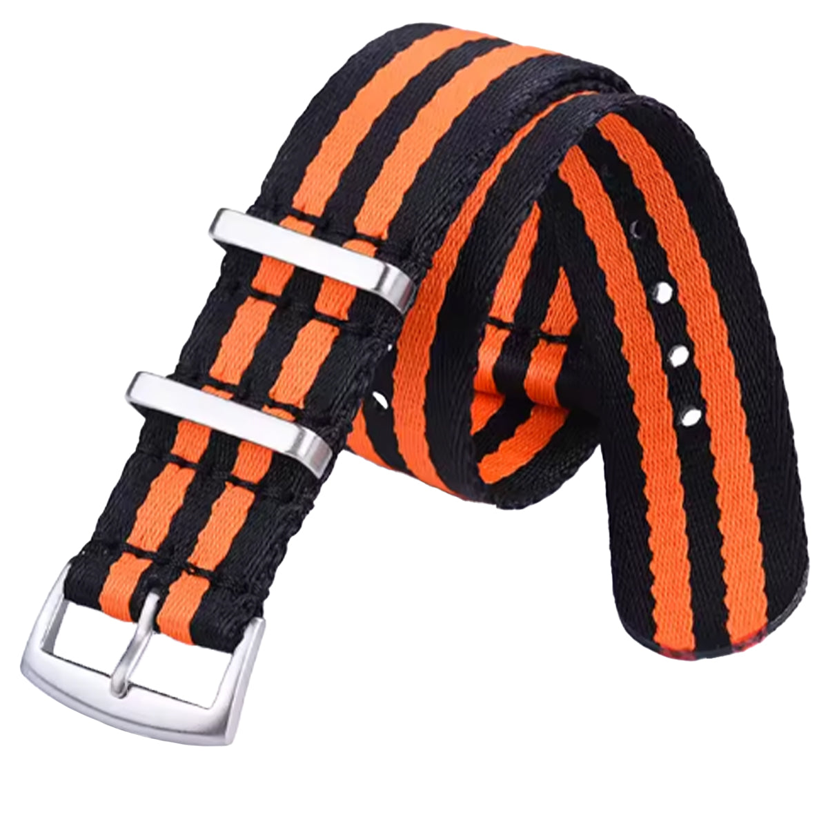 20 mm schwarzes und orangefarbenes 2-Streifen-Nato-Armband – weiches geflochtenes Nylon