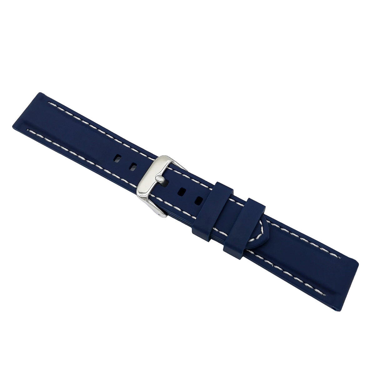 Premium Silicone Blue / with White Stitching / Silver Buckle - Men's Watch Strap - Thickness 5.8mm