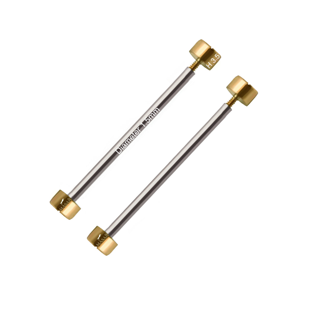Screw Bars - Gold - Diameter 1.5mm, Flat Head H Ø 3.5mm - Watch Strap Fastener - 2 Pcs