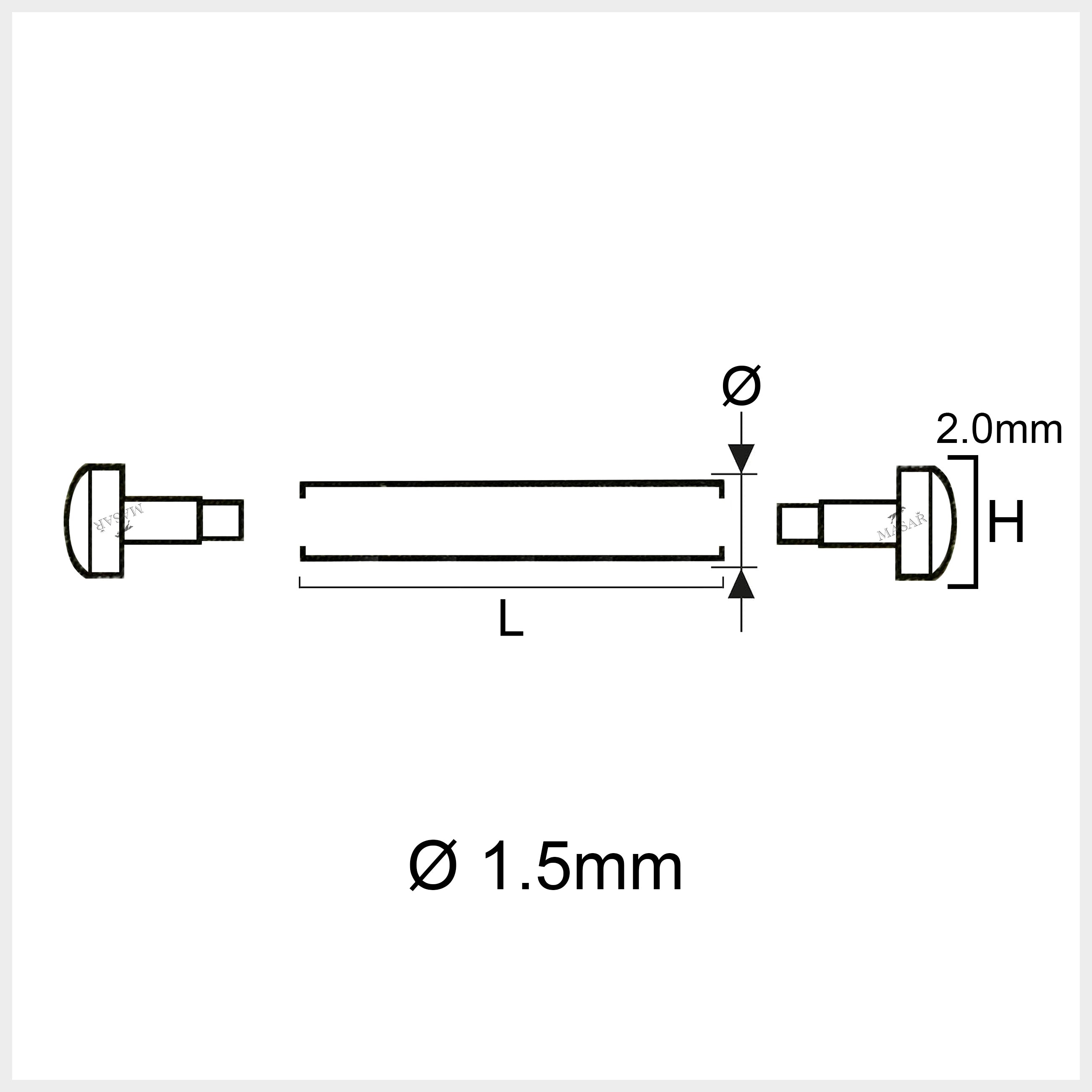 Rivet Bars - 10mm to 30mm - Ø 1.5mm - Head H Ø 2.0mm - Watch Strap Fastener - 2 Pcs