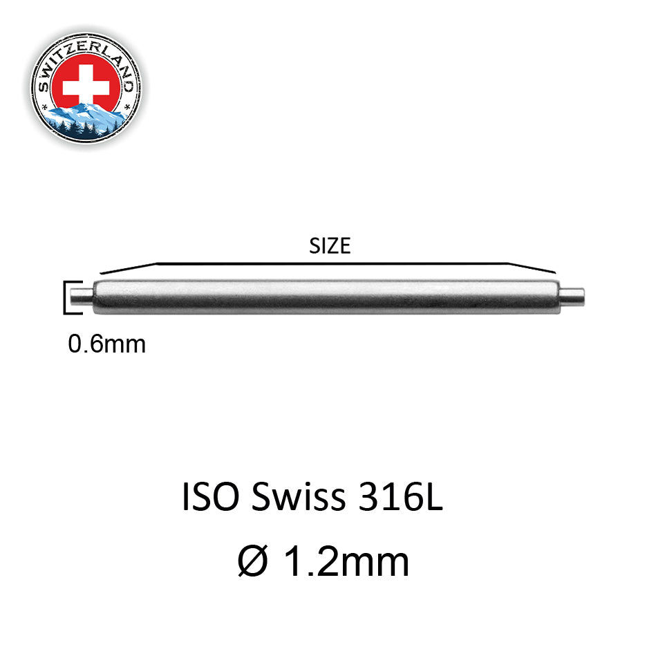 5mm to 25mm XSS Ø 1.2mm - Spring bars for watch strap - 316L stainless steel - 0.6mm - Swiss Made - 2 pcs