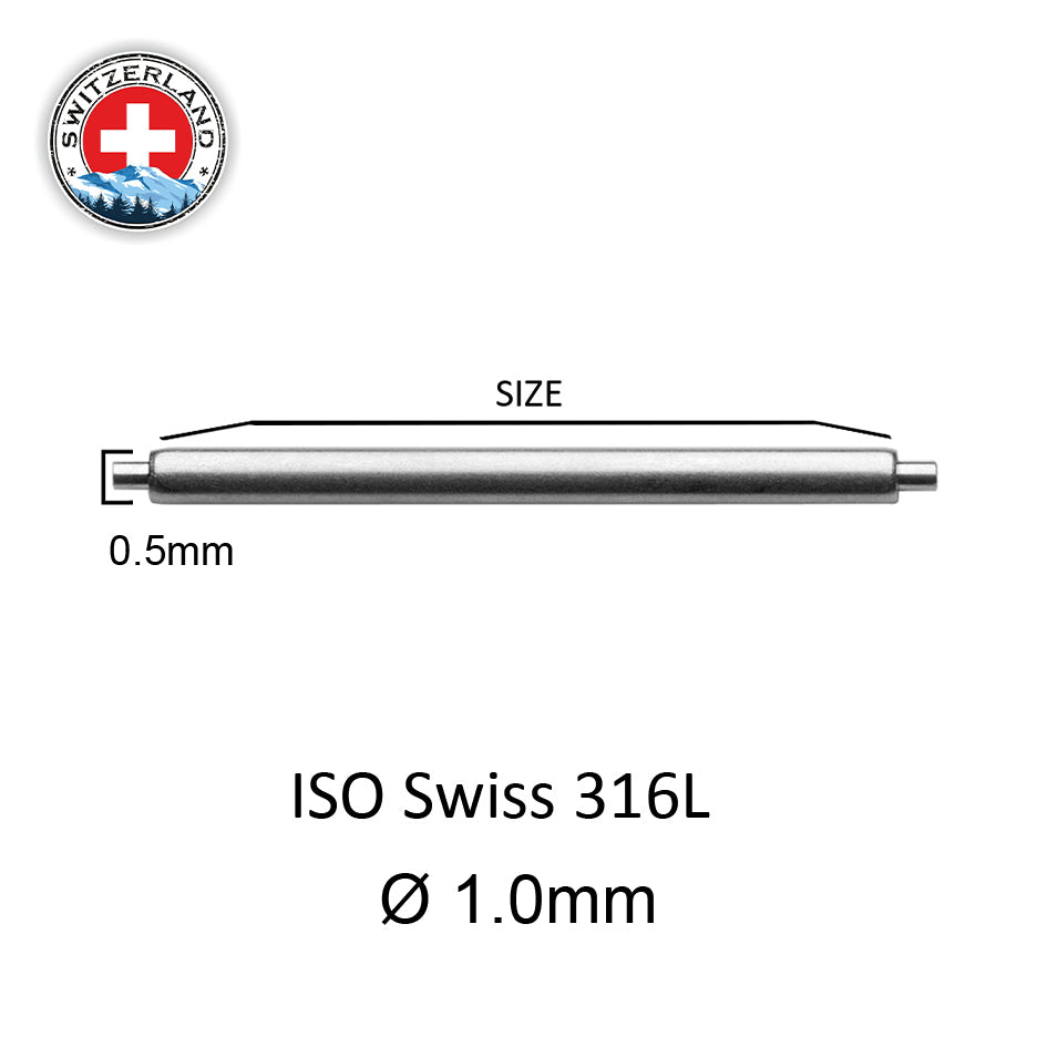 6mm to 22mm XSS Ø 1.0mm - Spring bars for watch strap - 316L stainless steel - 0.5mm - Swiss Made - 2 pcs