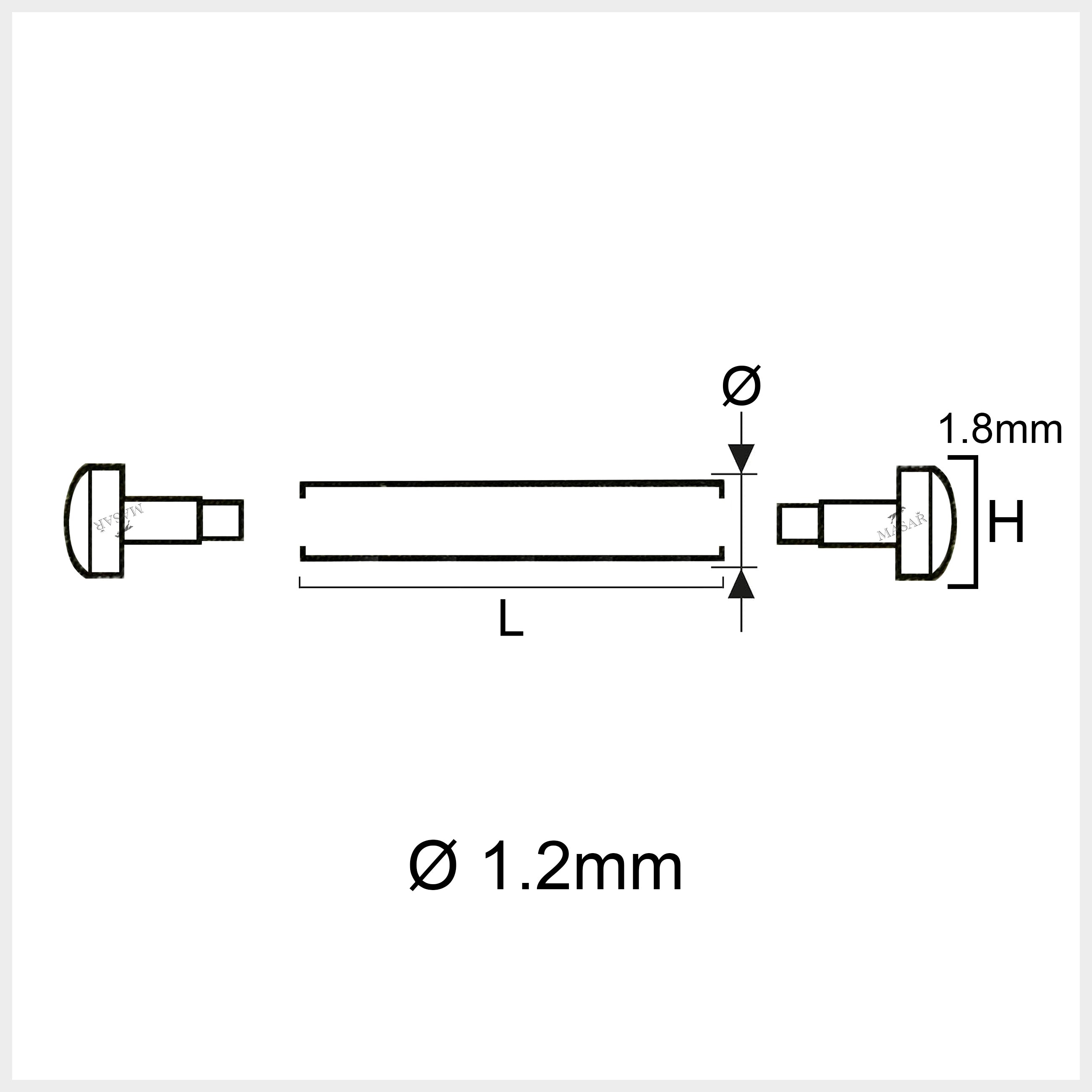 Rivet Bars - 10mm to 24mm Ø 1.2mm - Head H Ø 1.8mm - Watch Strap Fastener - 2 Pcs
