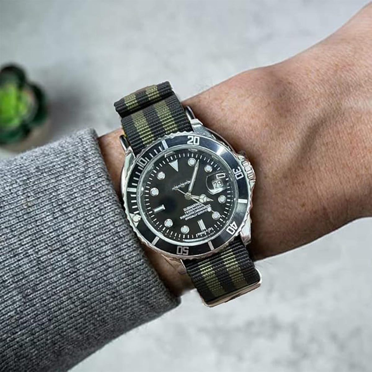 Black Nato Watch Strap 2 Green-Khaki Bands