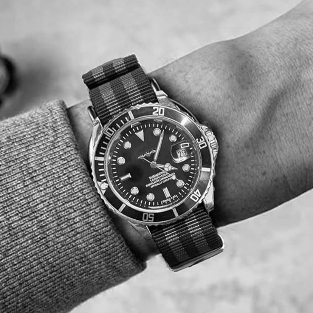 Black Nato Watch Strap 2 Grey Stripes James Bond