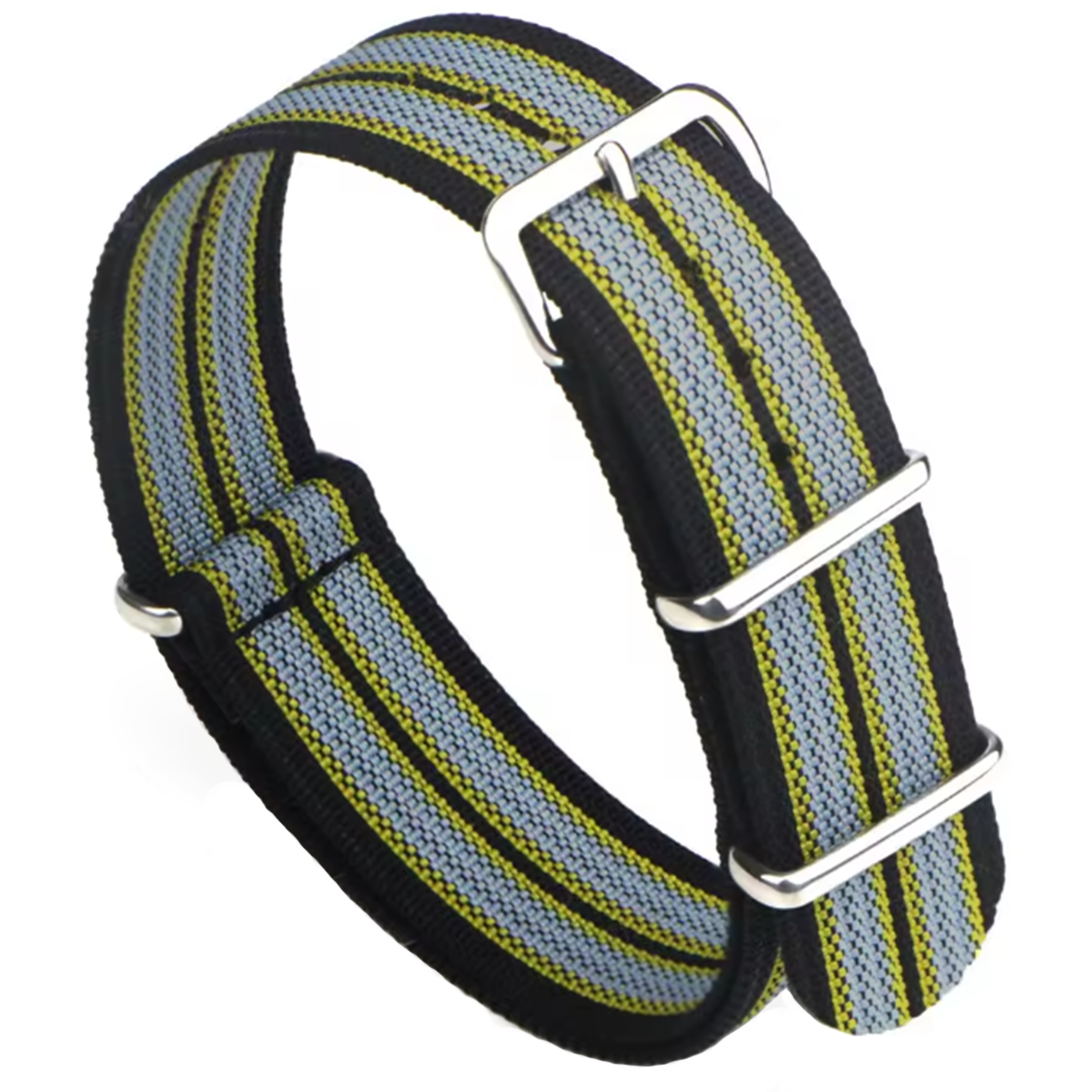 Nato Strap Black Yellow Grey G10 Hybrid Fabric Nylon &amp; Silicone - James Bond - 18mm 20mm 22mm 24mm