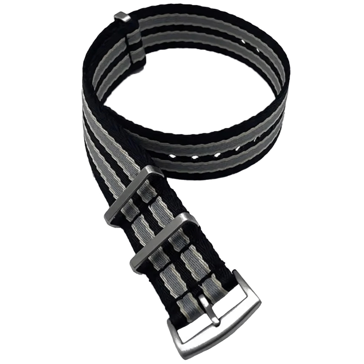22mm James Bond Nato Strap Black Light Grey - Soft Braided Nylon