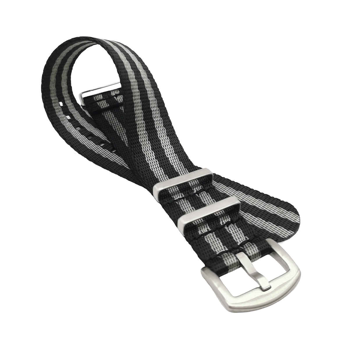 James Bond 007 Grau/Schwarzes NATO-Uhrenarmband aus Nylon mit Satinschließe – Herren