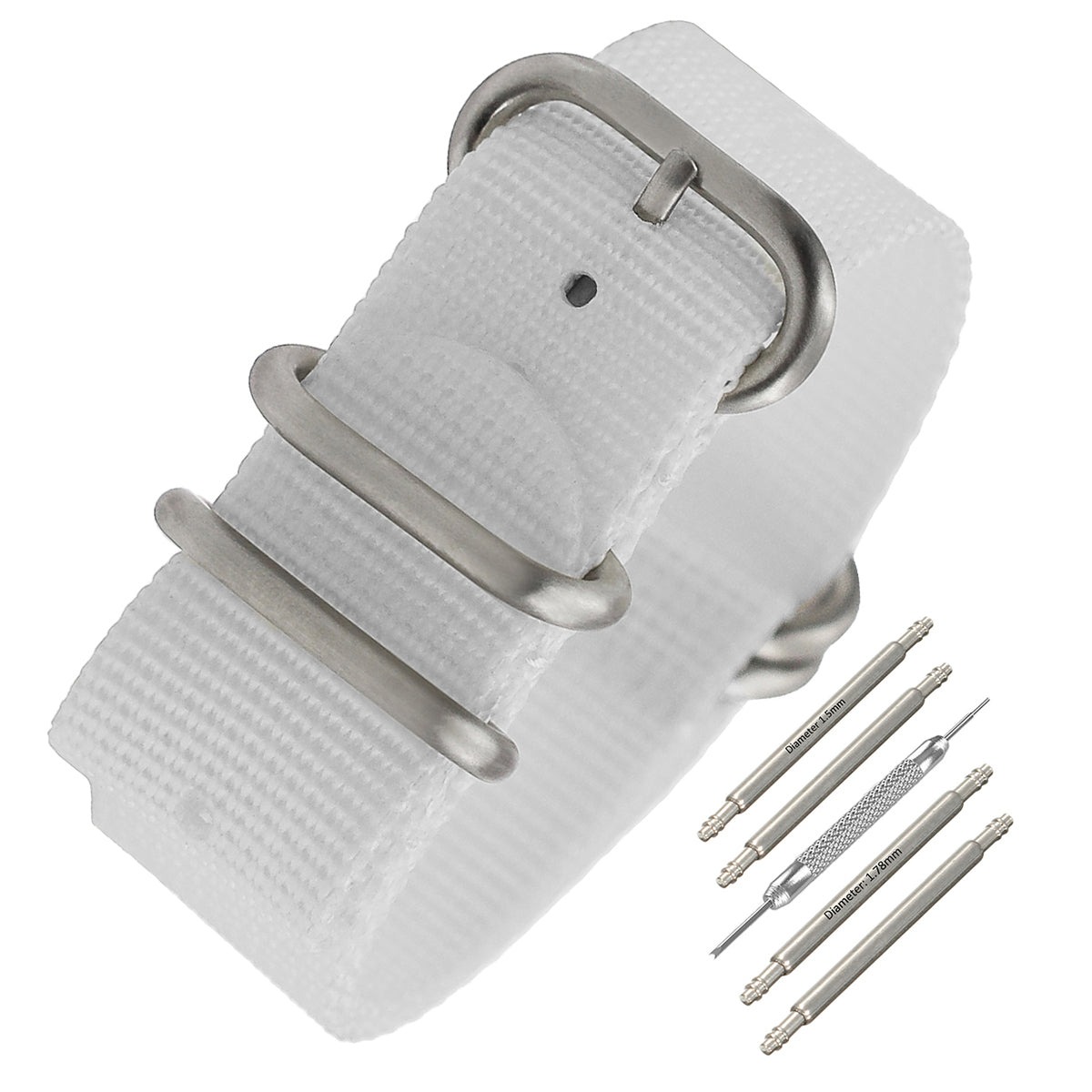 ZULU 22mm Nylon Nato Strap - White / Satin Buckle - Men - 2mm Thick Stiff Strap
