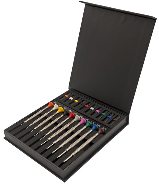 Bergeon 30081-AC10 Deluxe Kit - 10 Stainless Steel Watchmaker Screwdrivers Delivered in a box