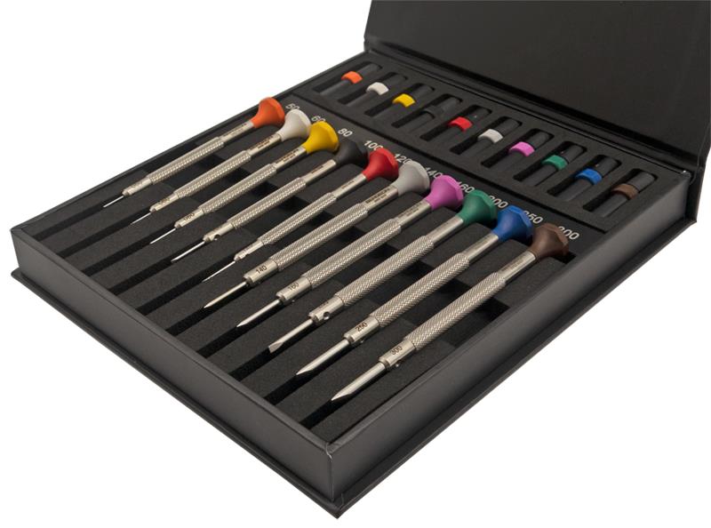 Bergeon 30081-AC10 Deluxe Kit - 10 Stainless Steel Watchmaker Screwdrivers Delivered in a box