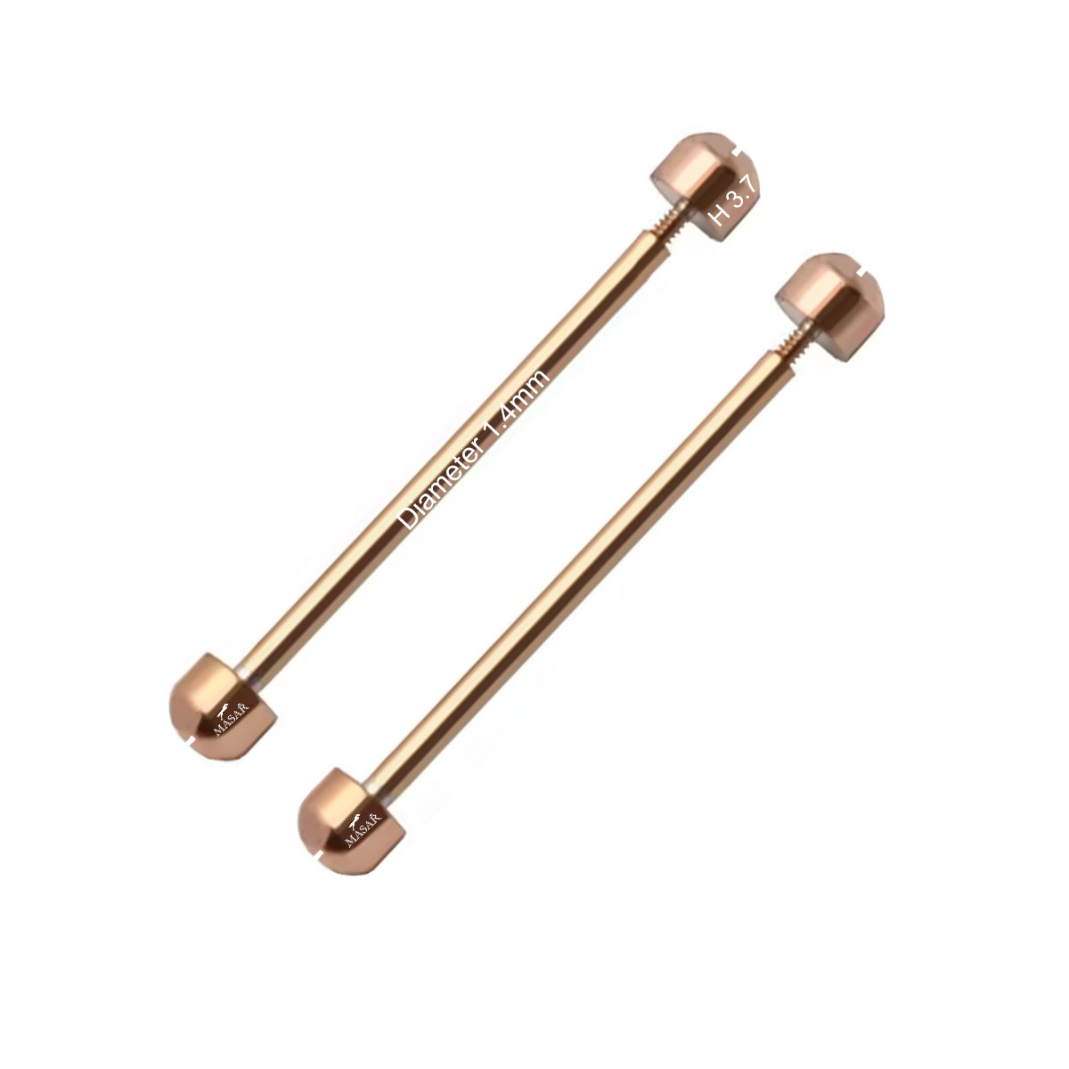 Screw Bars - Diameter 1.4mm, Head H Ø 3.7mm - Watch Strap Fastener - Rose Gold - 2 Pcs