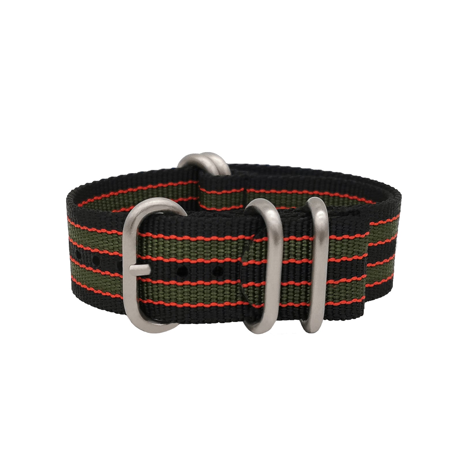 ZULU Nato Strap 24mm James Bond Nylon - Black / Red / Green Satin Buckle - Men - Stiff and Thick Strap 2mm