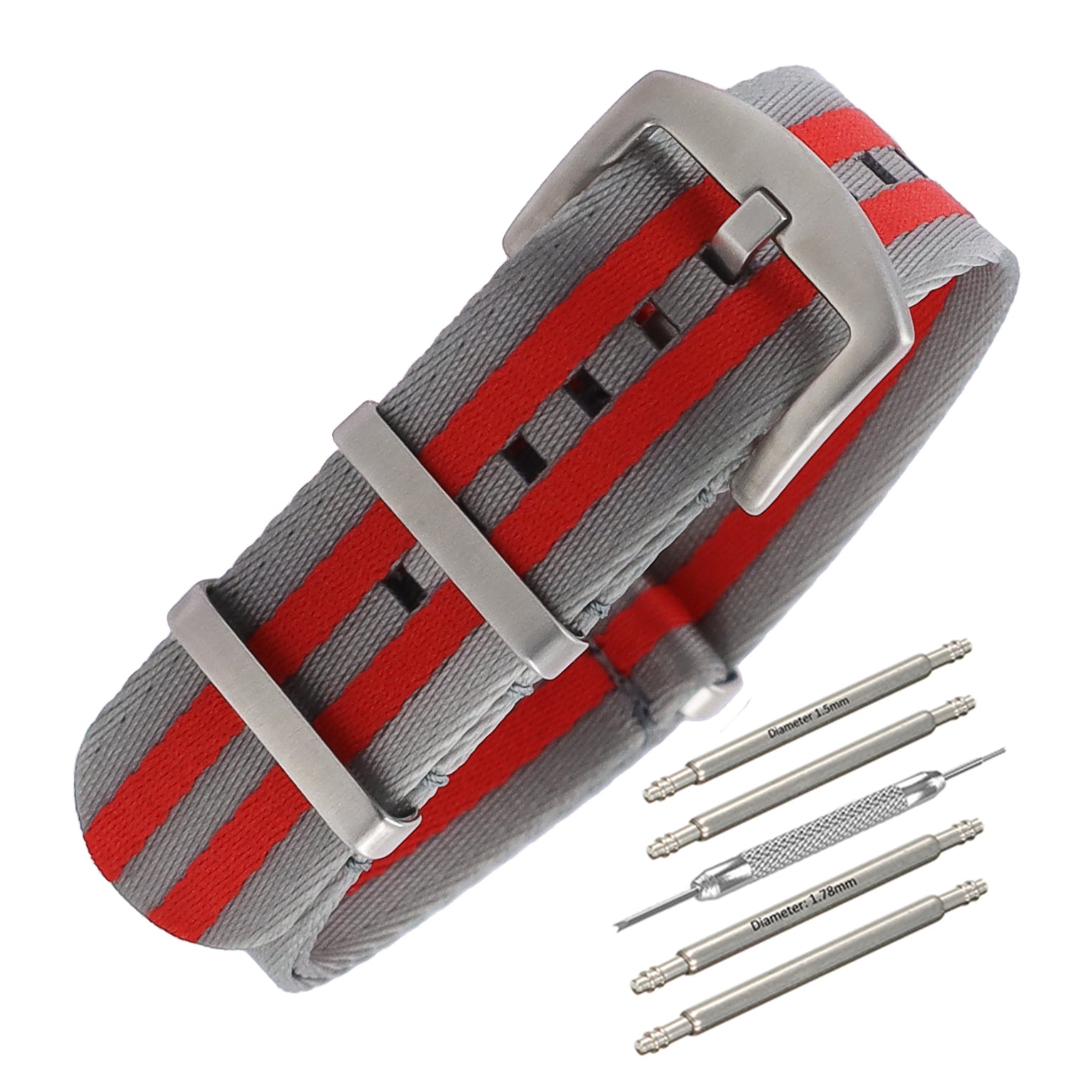 NATO Nylon Light Grey / Red / Satin Buckle - Soft - Watch Strap - Men