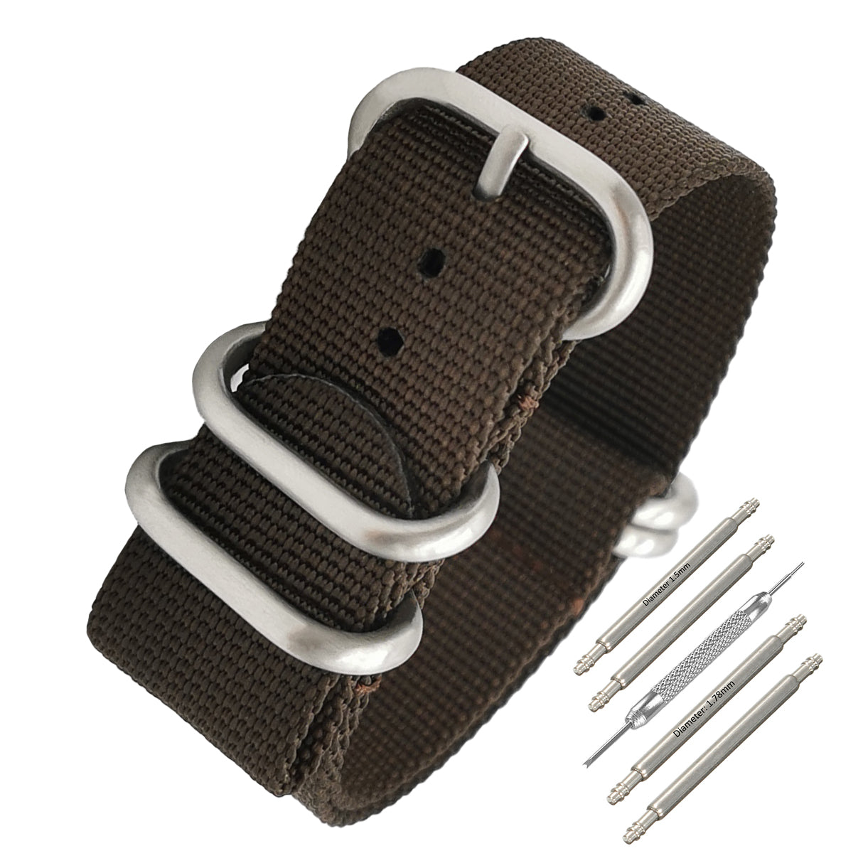 ZULU 20mm Nylon Nato Strap - Brown / Satin Buckle - Men - 2mm Thick Stiff Strap