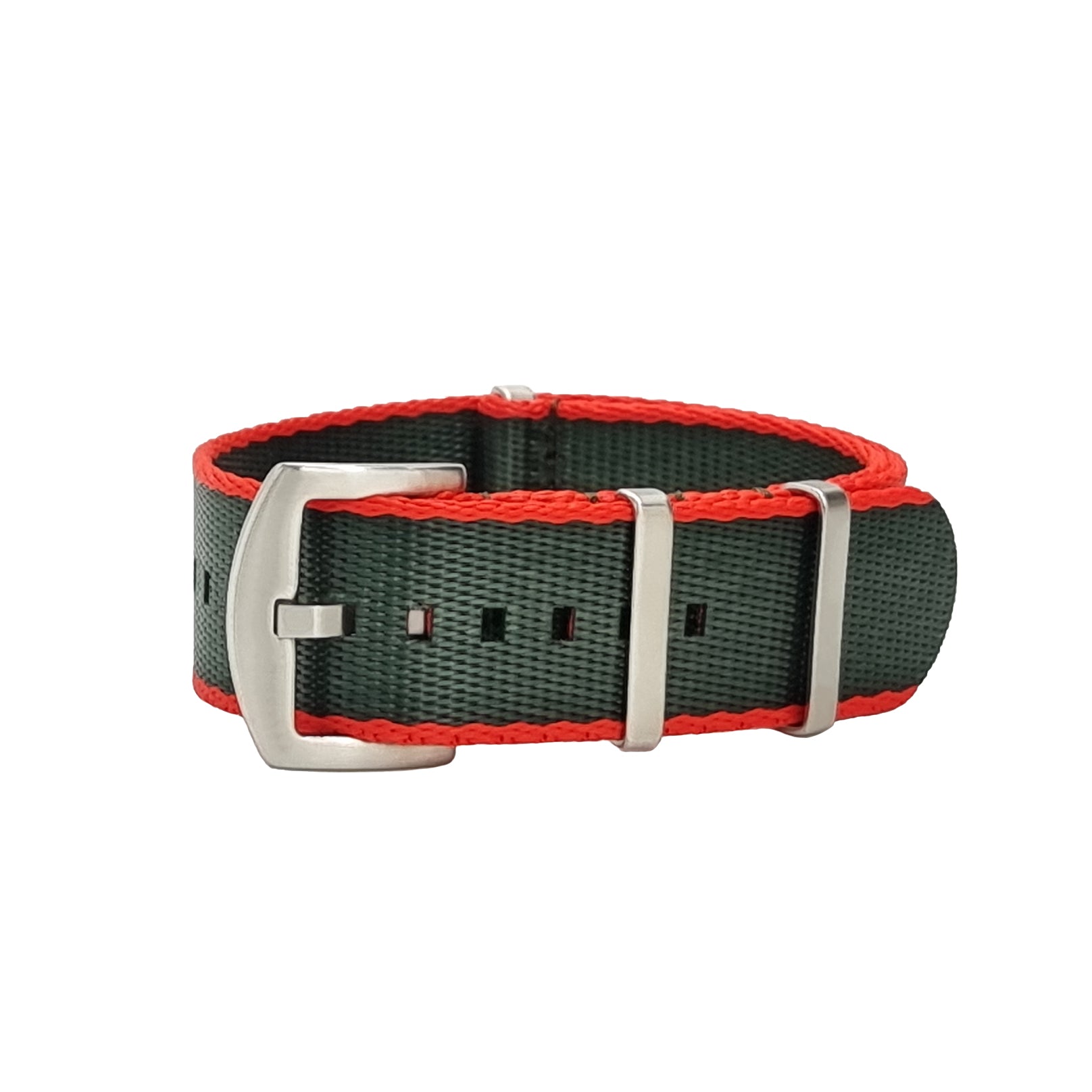 NATO Nylon Army Green / Red between two Orange / Satin Buckle - Watch Strap - Men