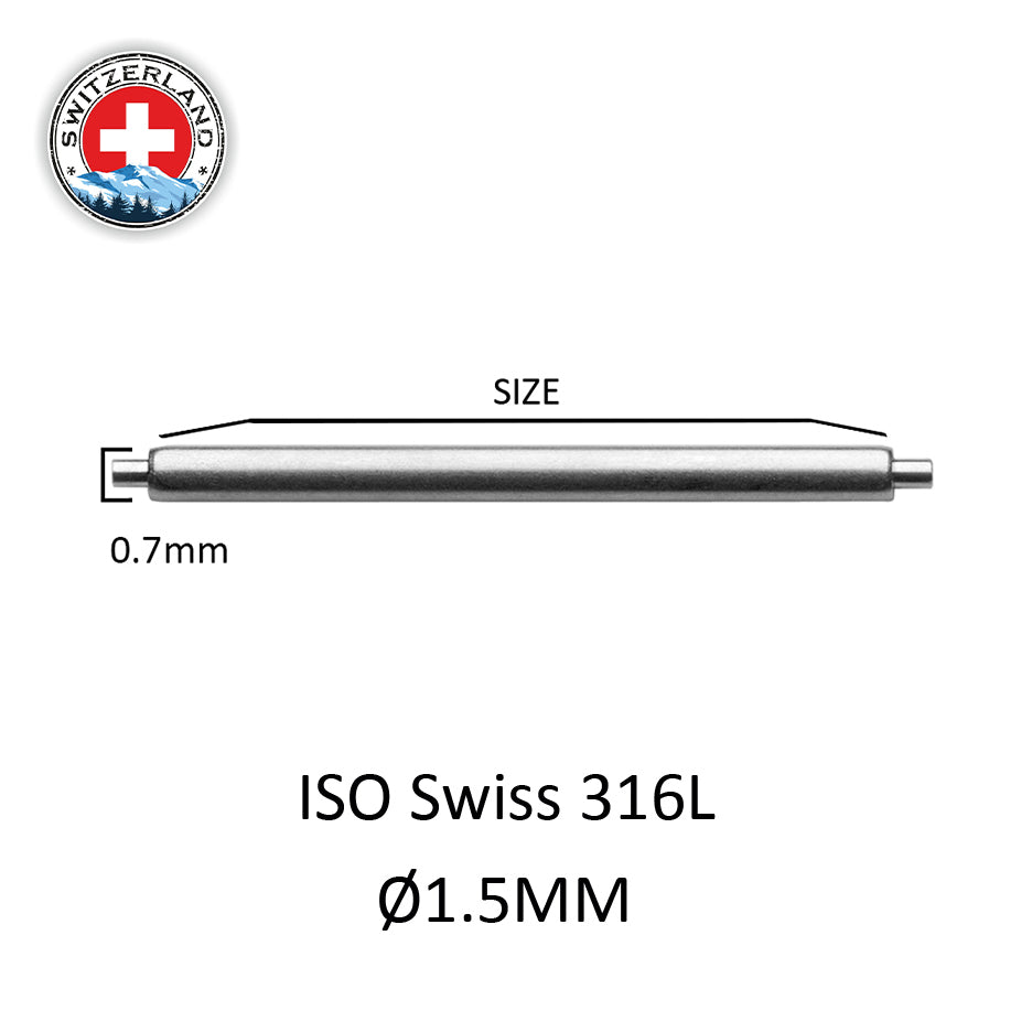 6mm to 22mm XSS Ø 1.5mm - Spring bars for watch strap - 316L stainless steel - 0.7mm - Swiss Made - 2 pcs