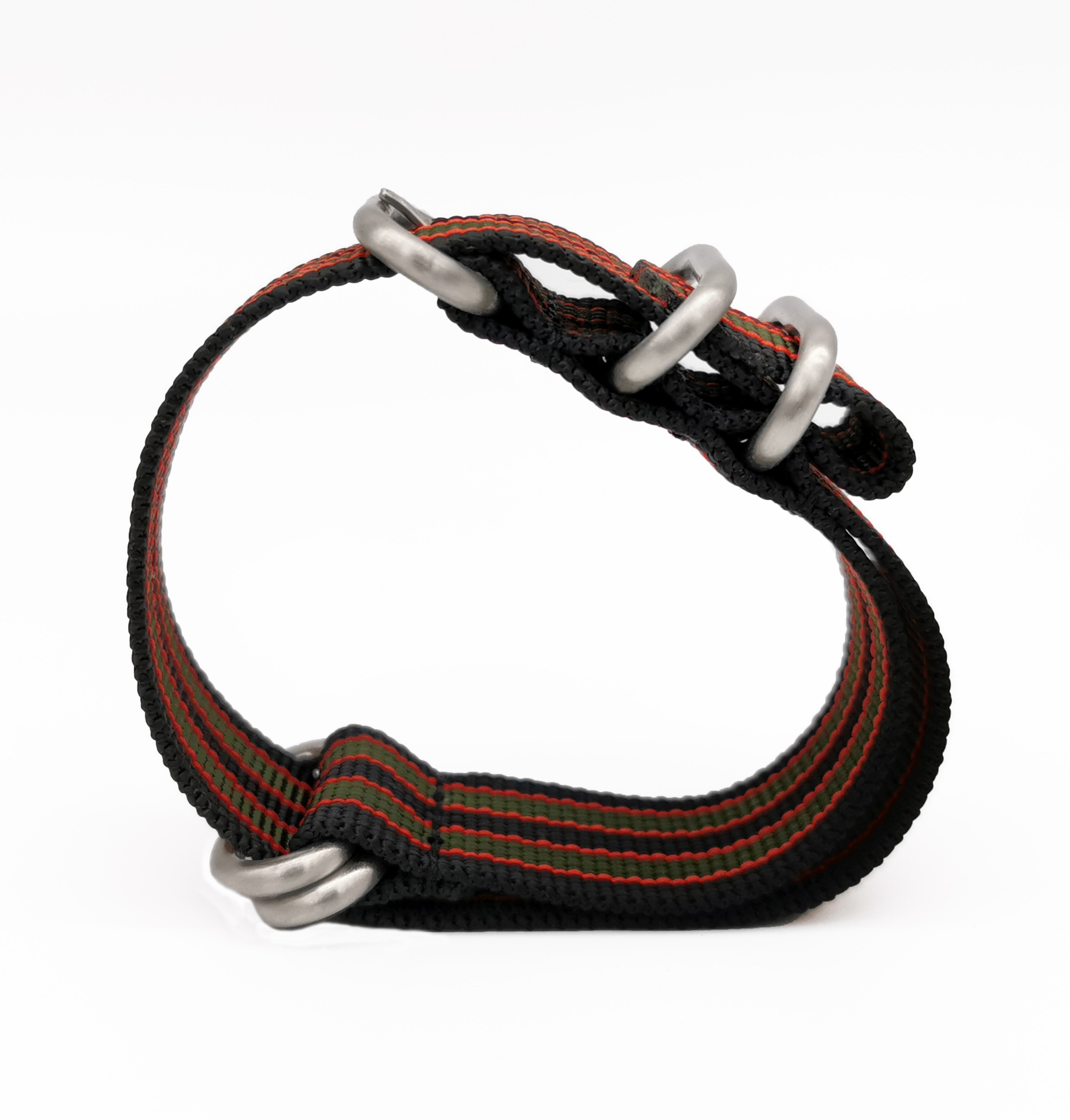 ZULU Nato Strap 24mm James Bond Nylon - Black / Red / Green Satin Buckle - Men - Stiff and Thick Strap 2mm