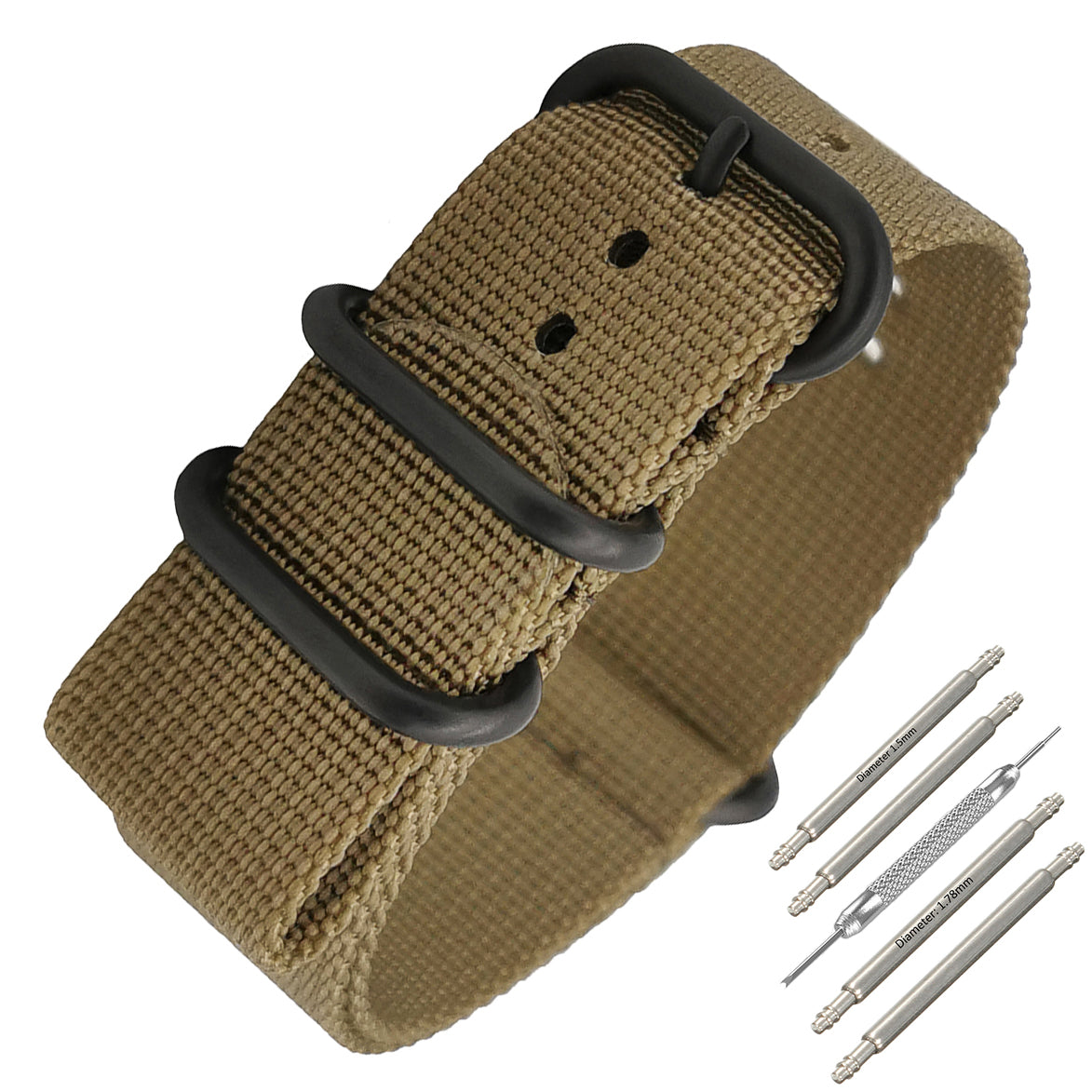 ZULU Nylon Green - Olive / Black Buckle - Watch Strap - Men - Stiff and Thick 2mm