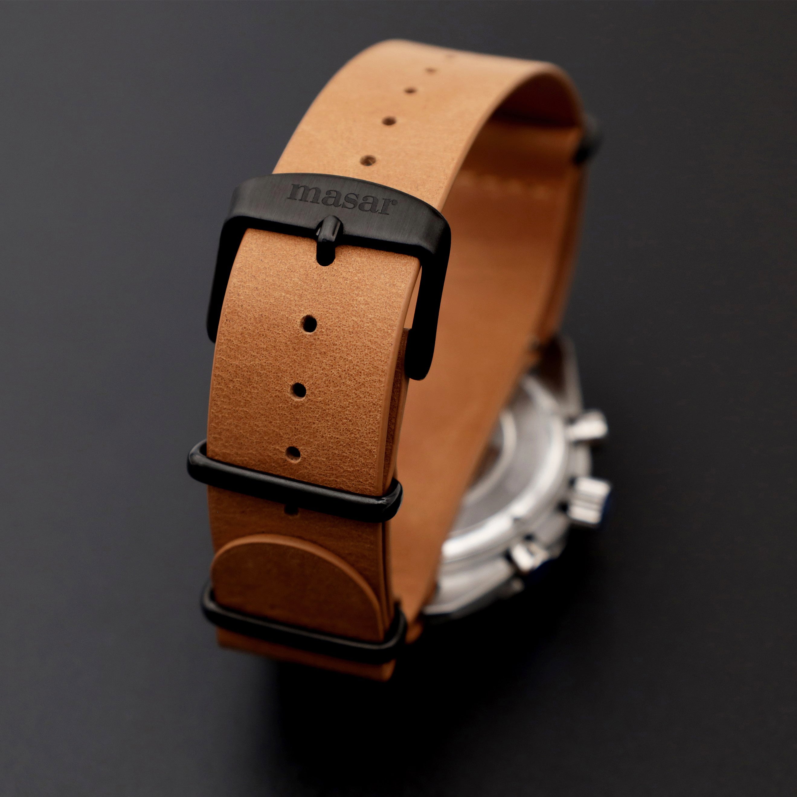 20mm Nato Watch Strap Brown Leather &amp; Black Buckle Masar