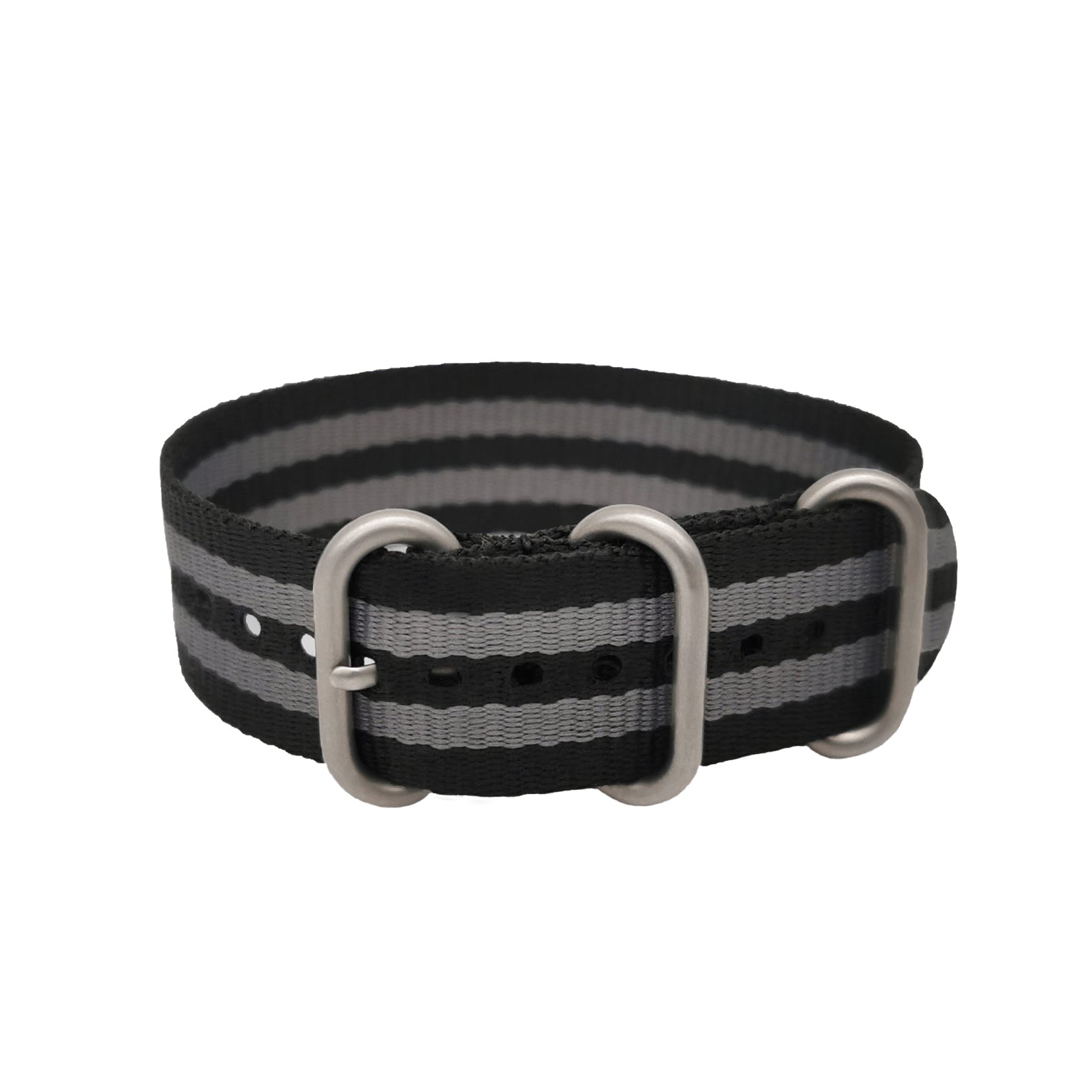 ZULU Nylon Grau/Schwarz/Satin Schnalle - Spezial - Dünnes Uhrenarmband