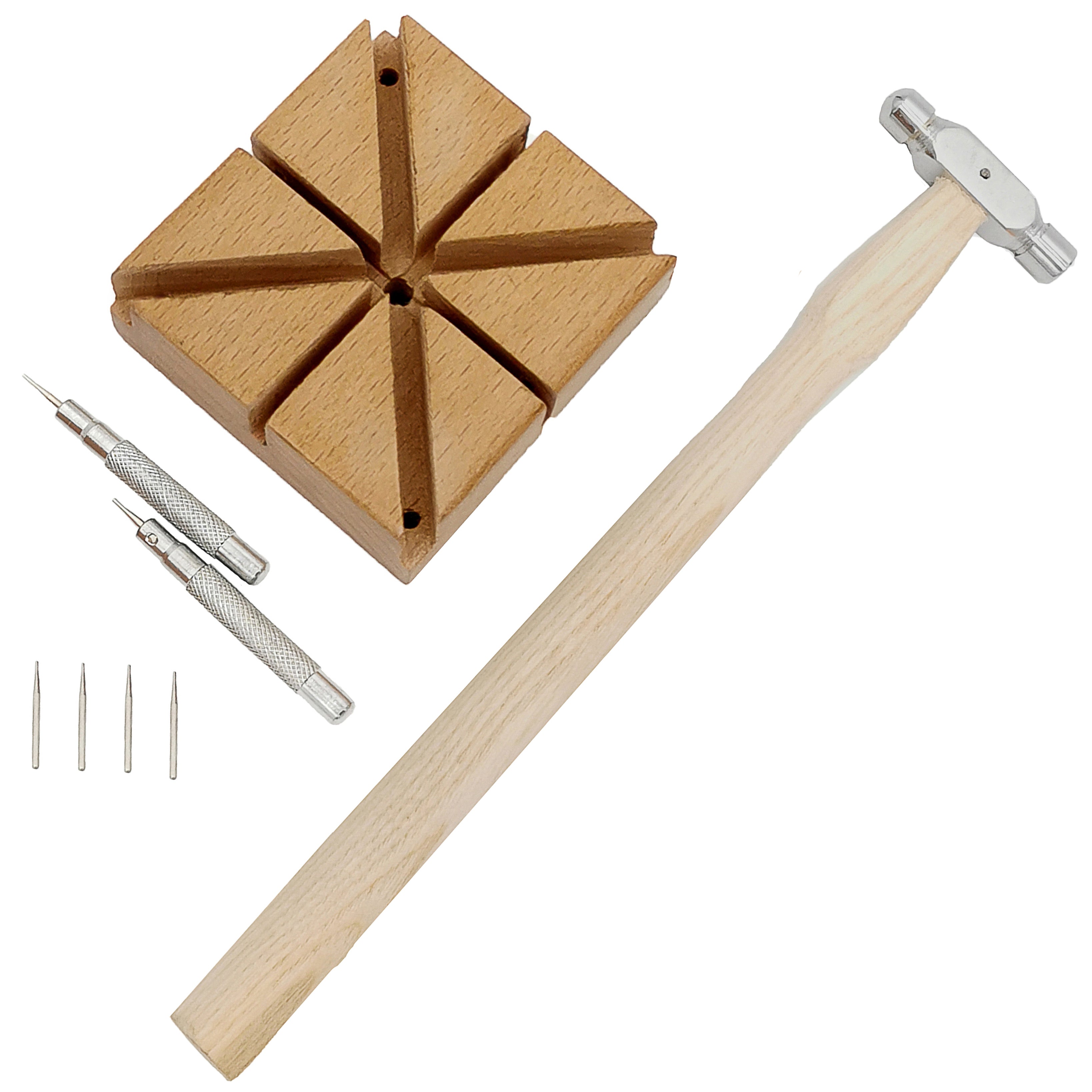 8pcs Wooden Watch Band Repair Tool Kit - Hammer - Holder