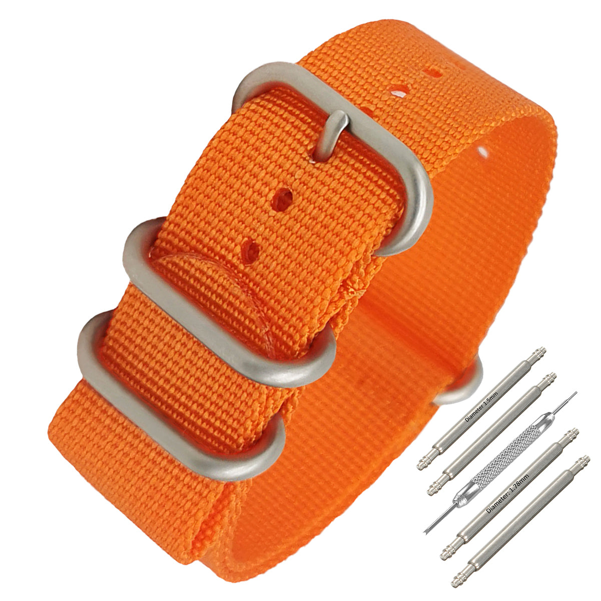 ZULU 20 mm Nylon-Nato-Armband – Orange / Satin-Schnalle – Herren – 2 mm dickes, steifes Armband
